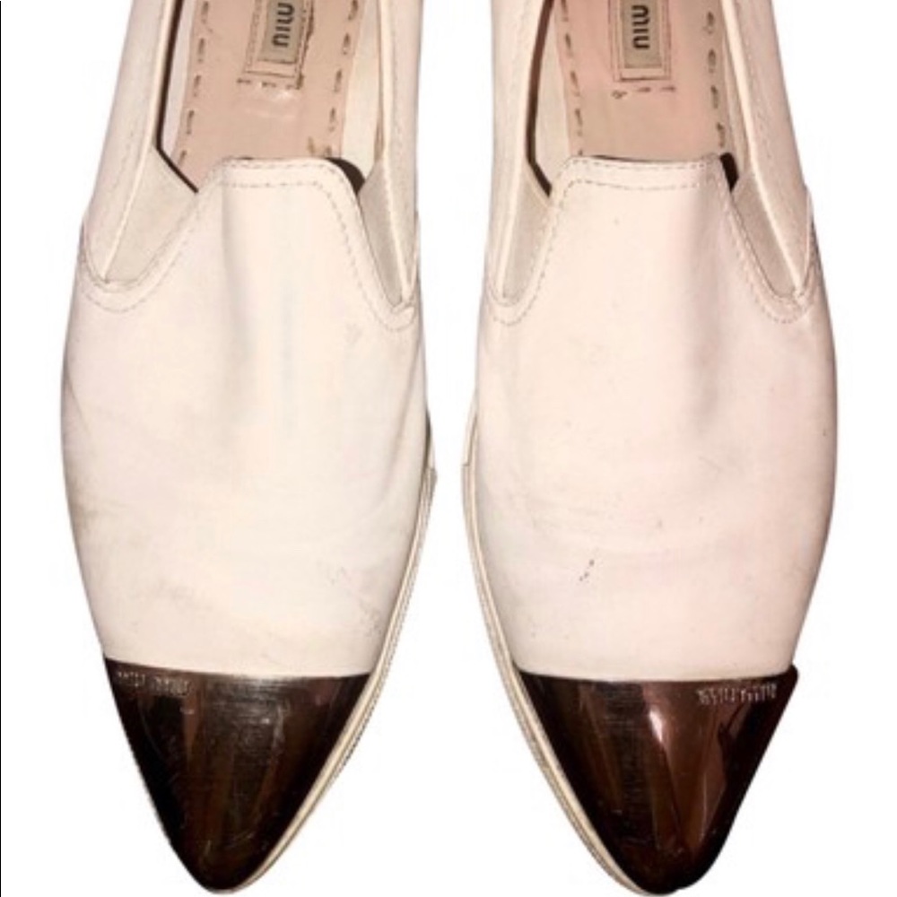 Miu Miu White Leather Sneakers Metal Cap Toe